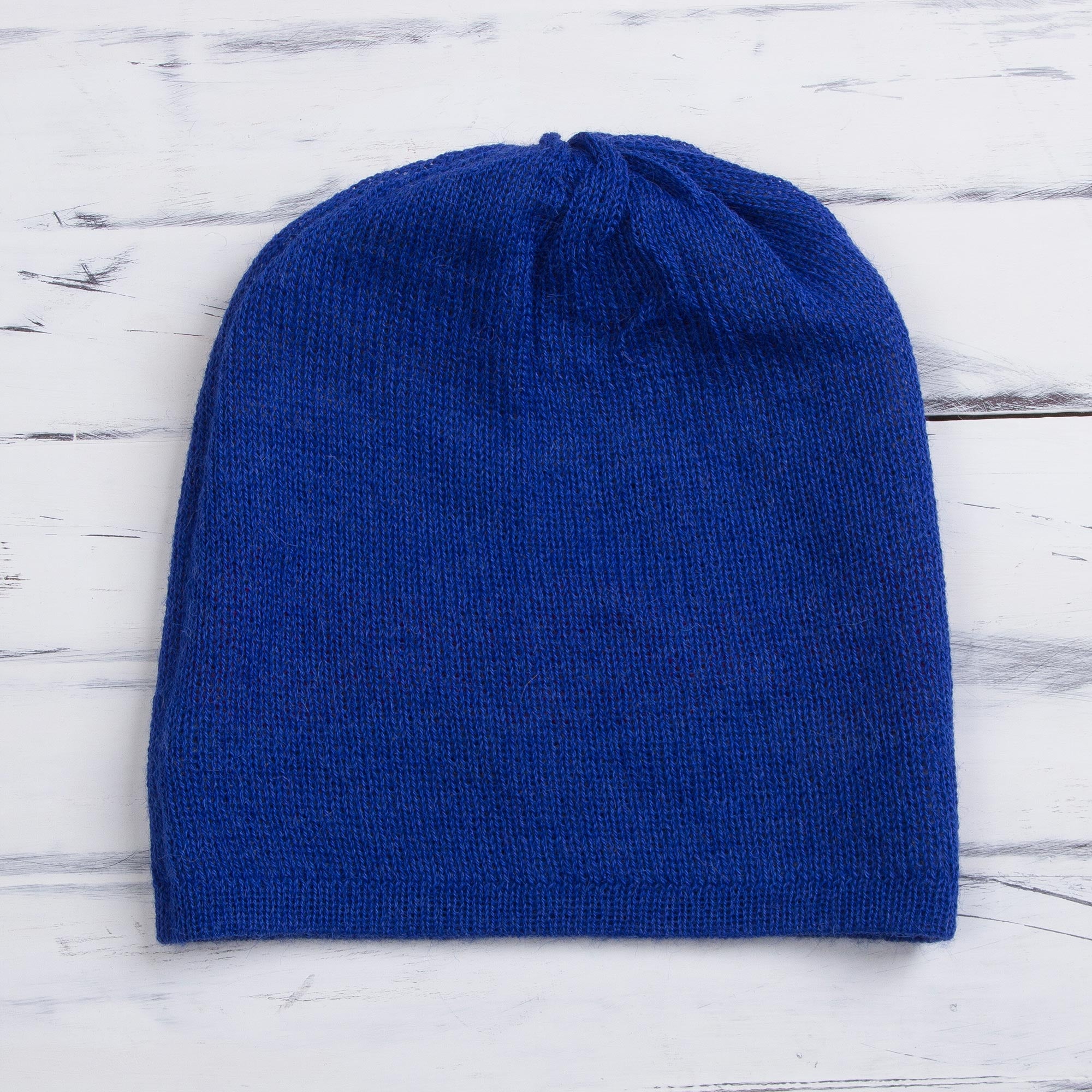 Premium Reversible Alpaca Hat in Royal Blue | Handcrafted in Peru