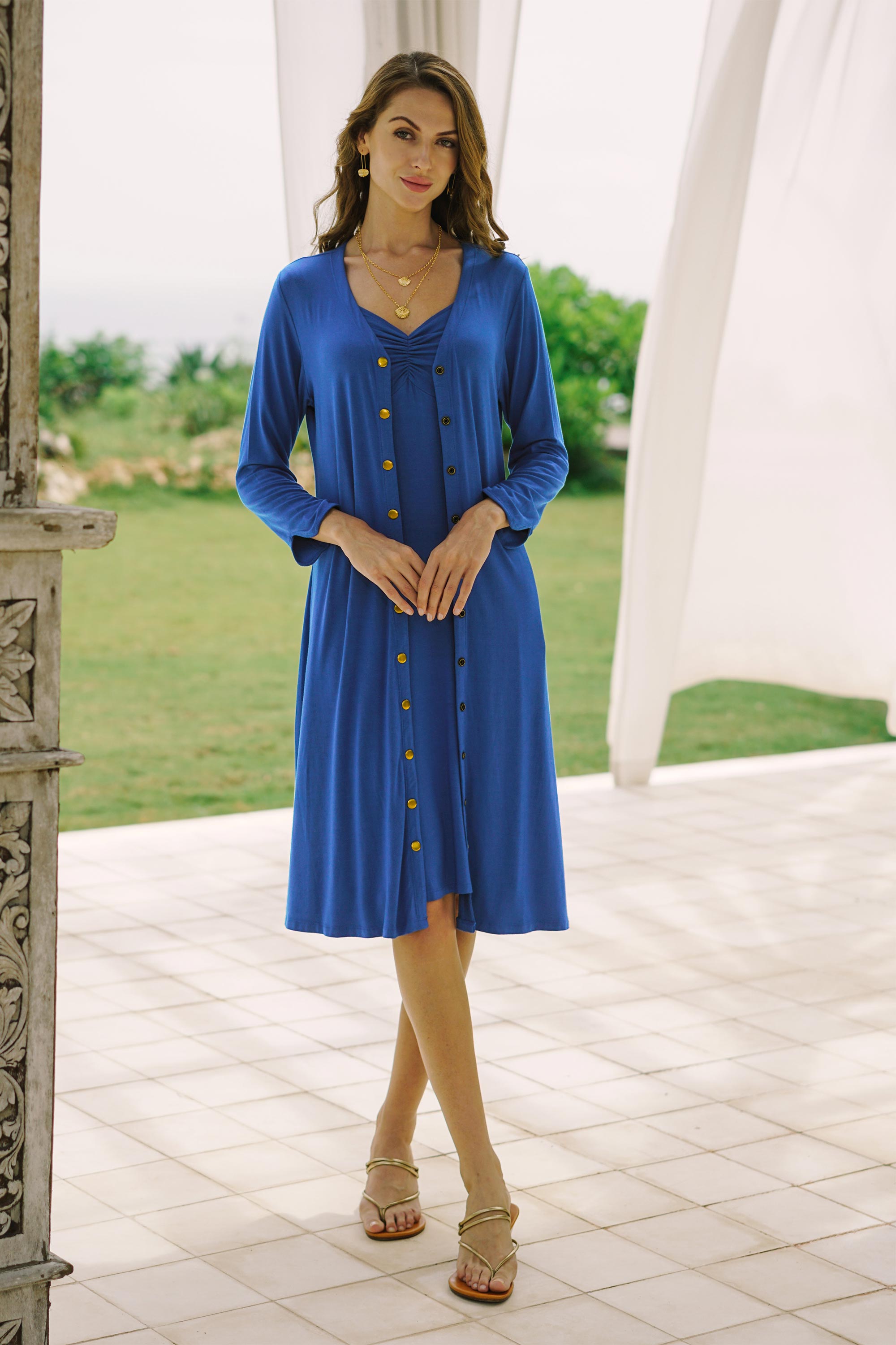 Premium Handmade Black Modal Shirtdress from Bali - Versatile & Stylish