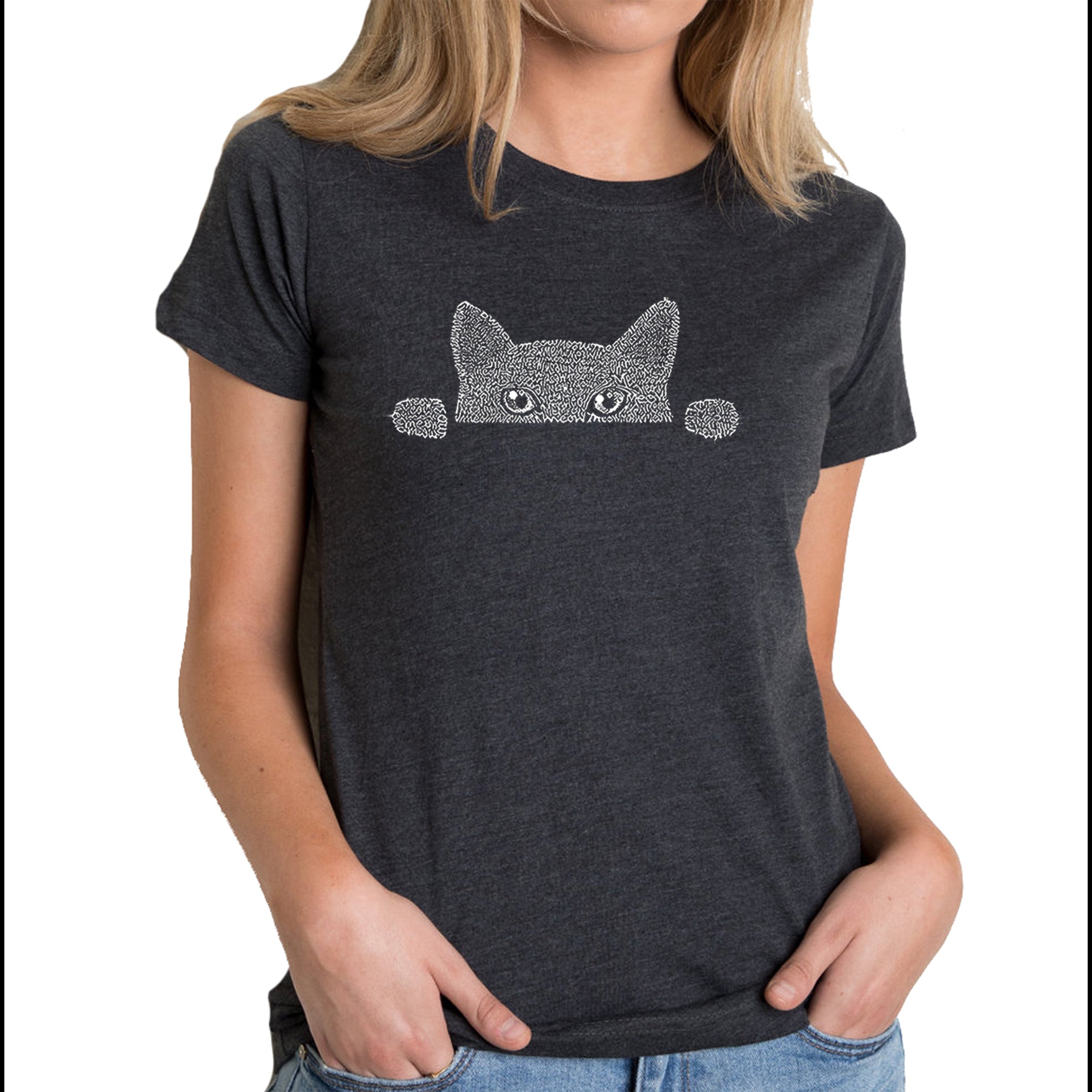 Premium Peeking Cat Word Art T-Shirt for Women - Ultimate Comfort & Style