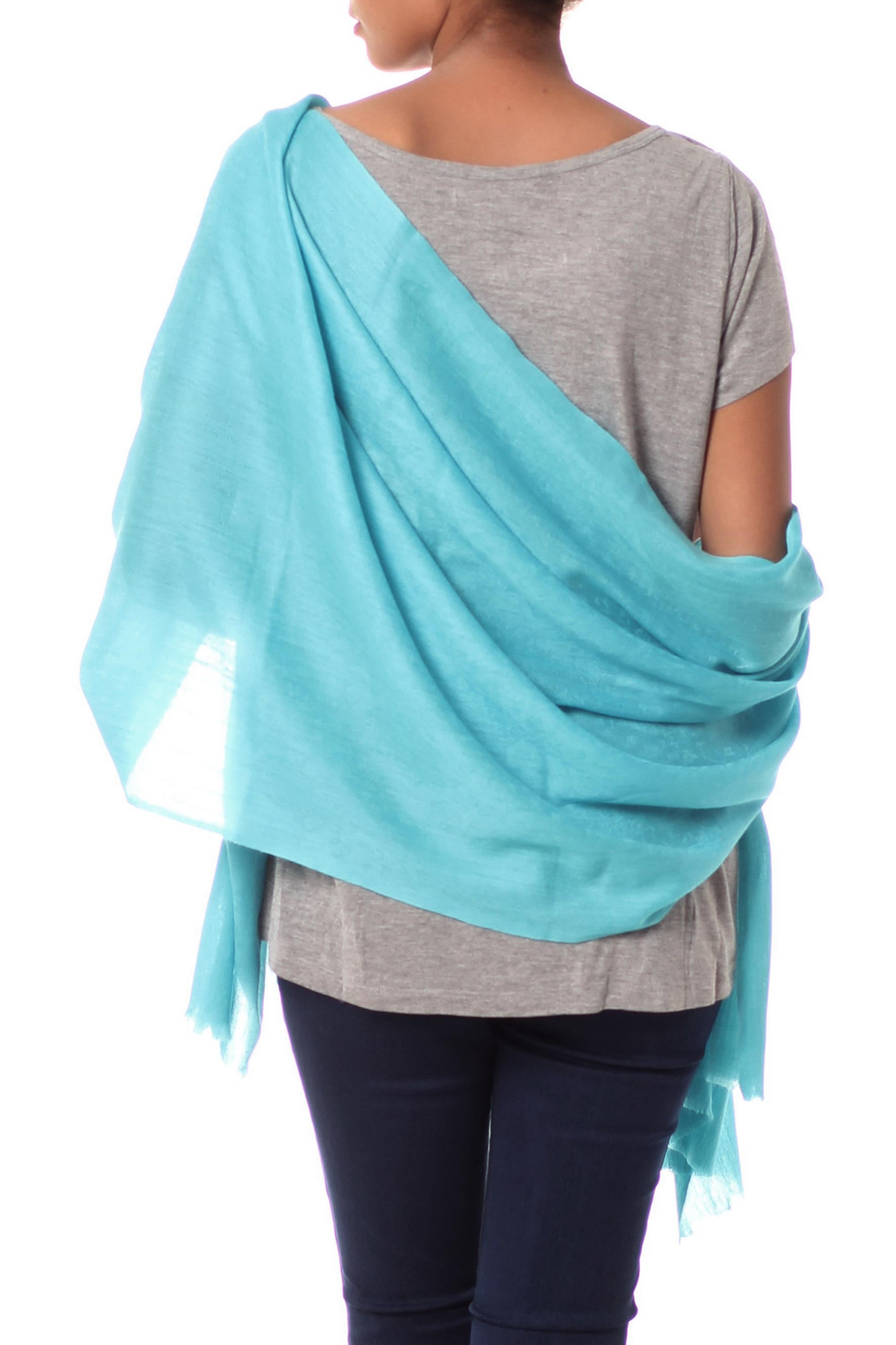 Premium Sky Blue Handwoven Wool Shawl - Indian Craftsmanship