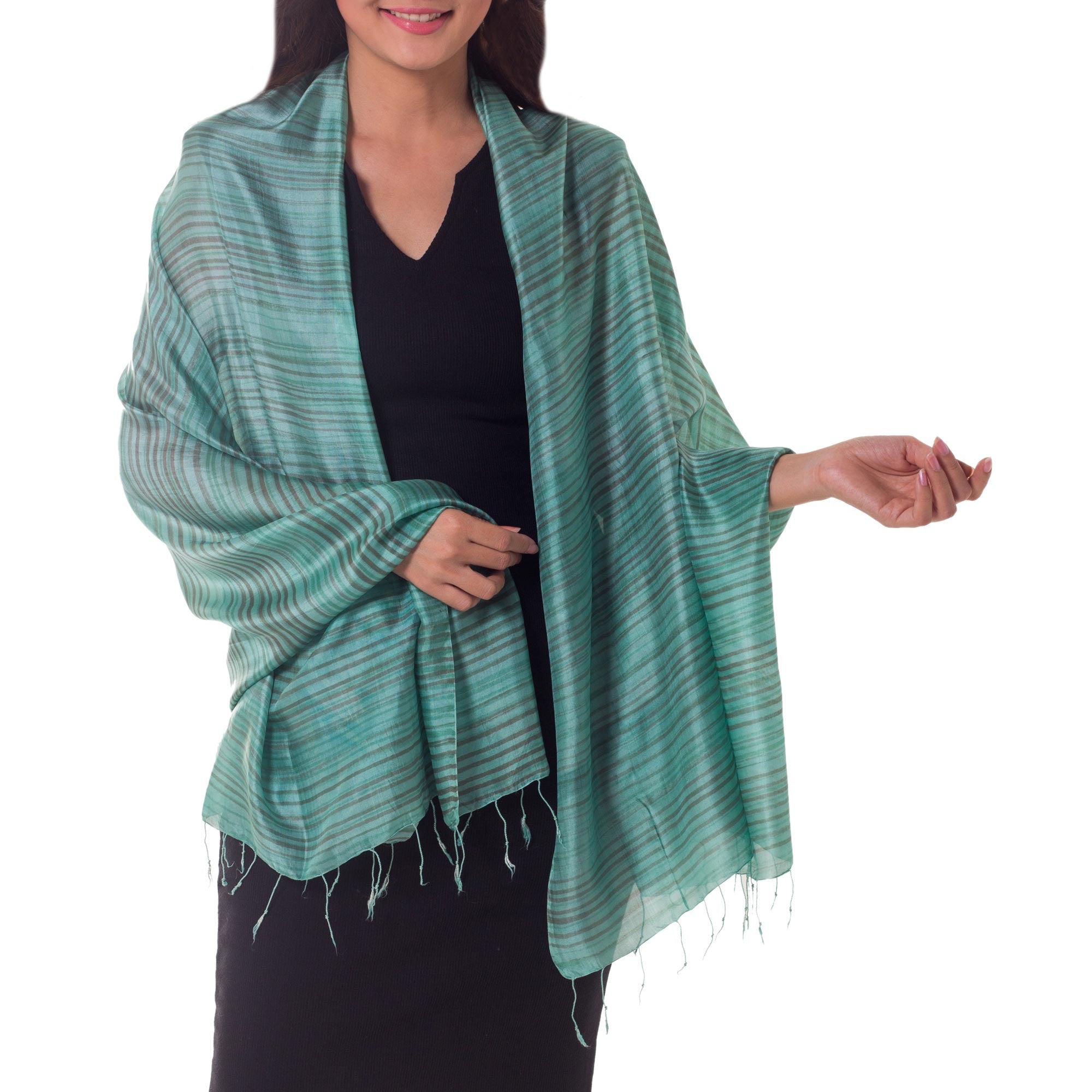 Premium Mint Melody Silk Shawl - Fair Trade Elegance