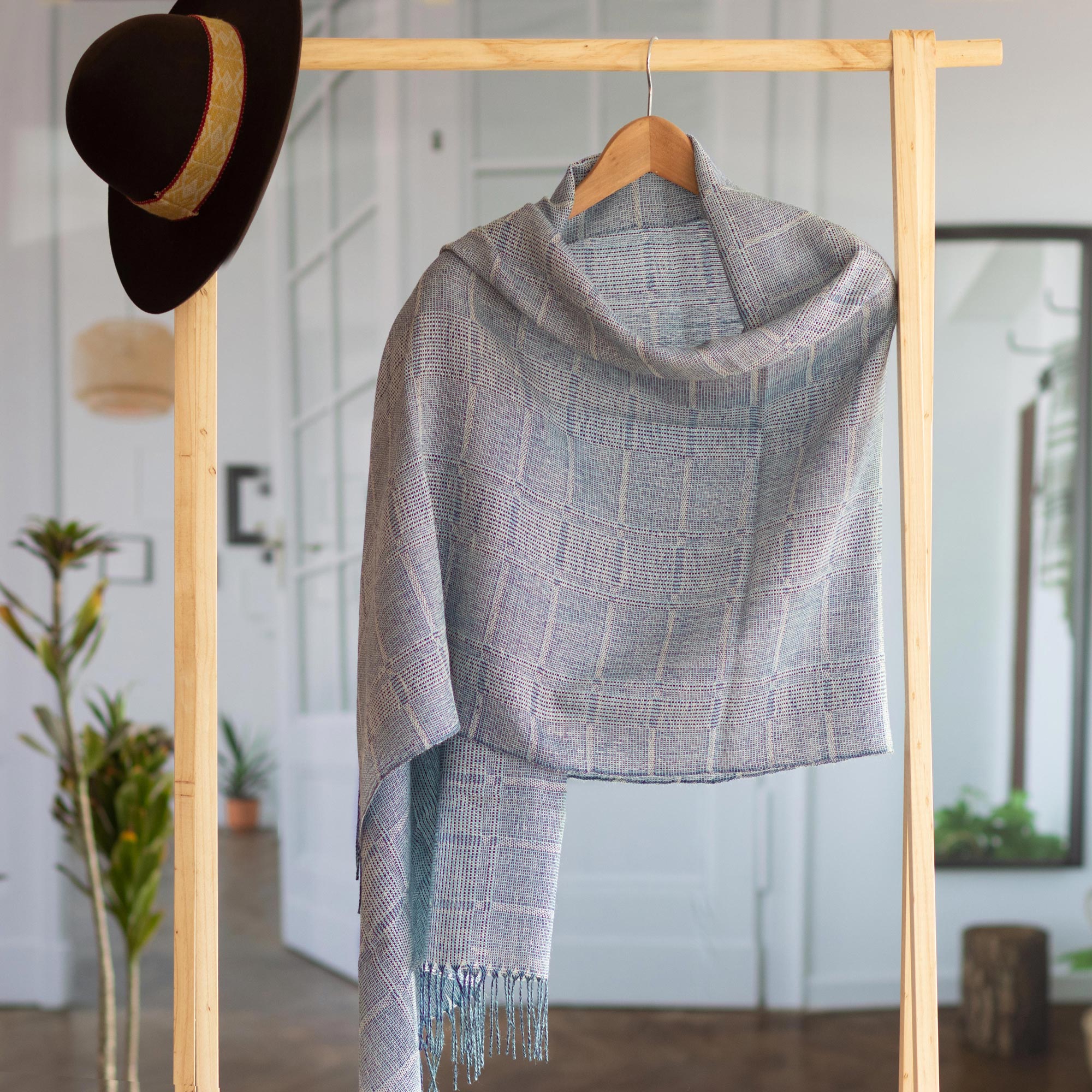 Premium Whispering Blue Handwoven Baby Alpaca Shawl - Ultimate Comfort & Style