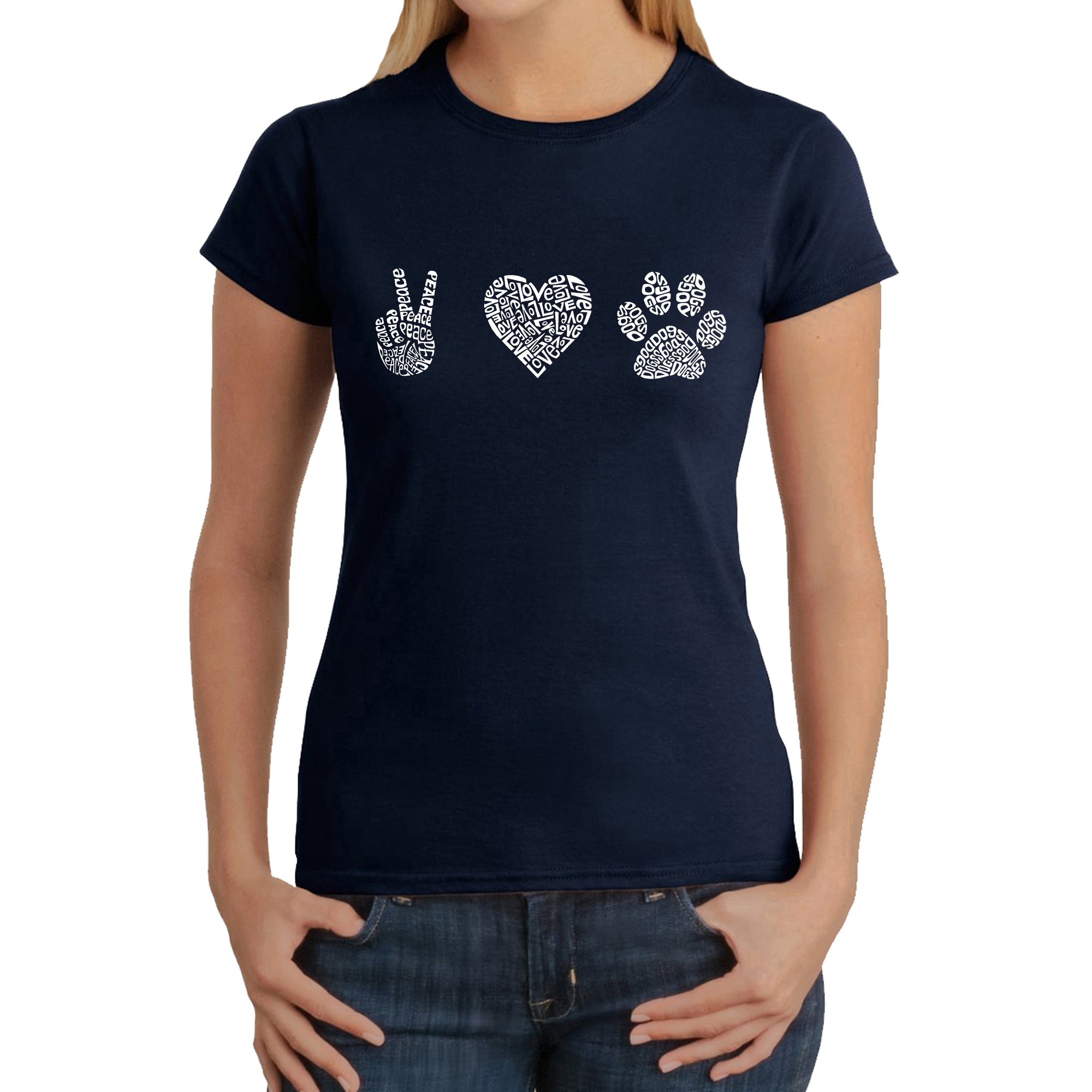 Premium Peace Love Dogs Women's Word Art T-Shirt - Ultimate Dog Lover Tee