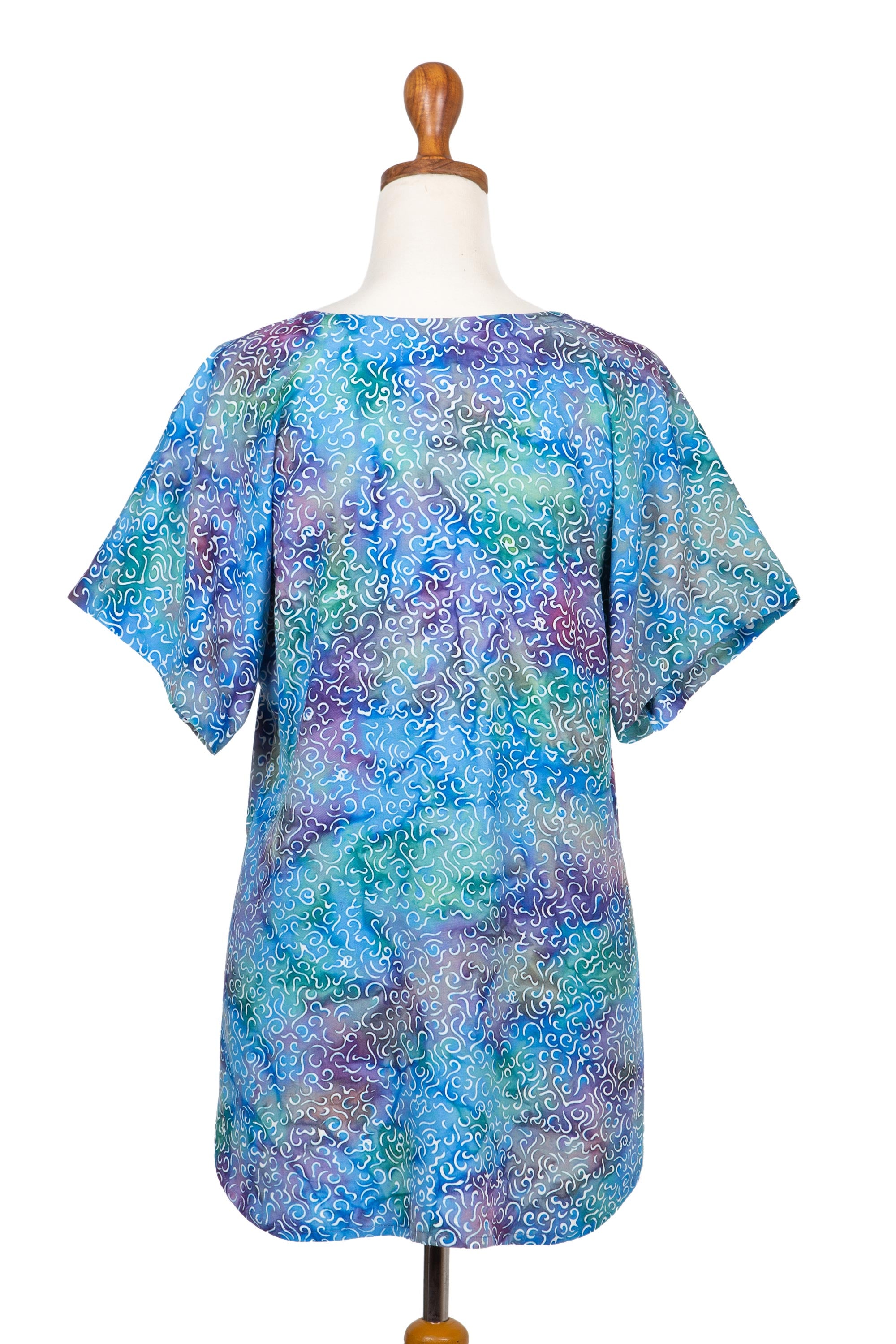 Premium Rainbow Seascape Rayon Batik Blouse - Handcrafted Hi-Low Design