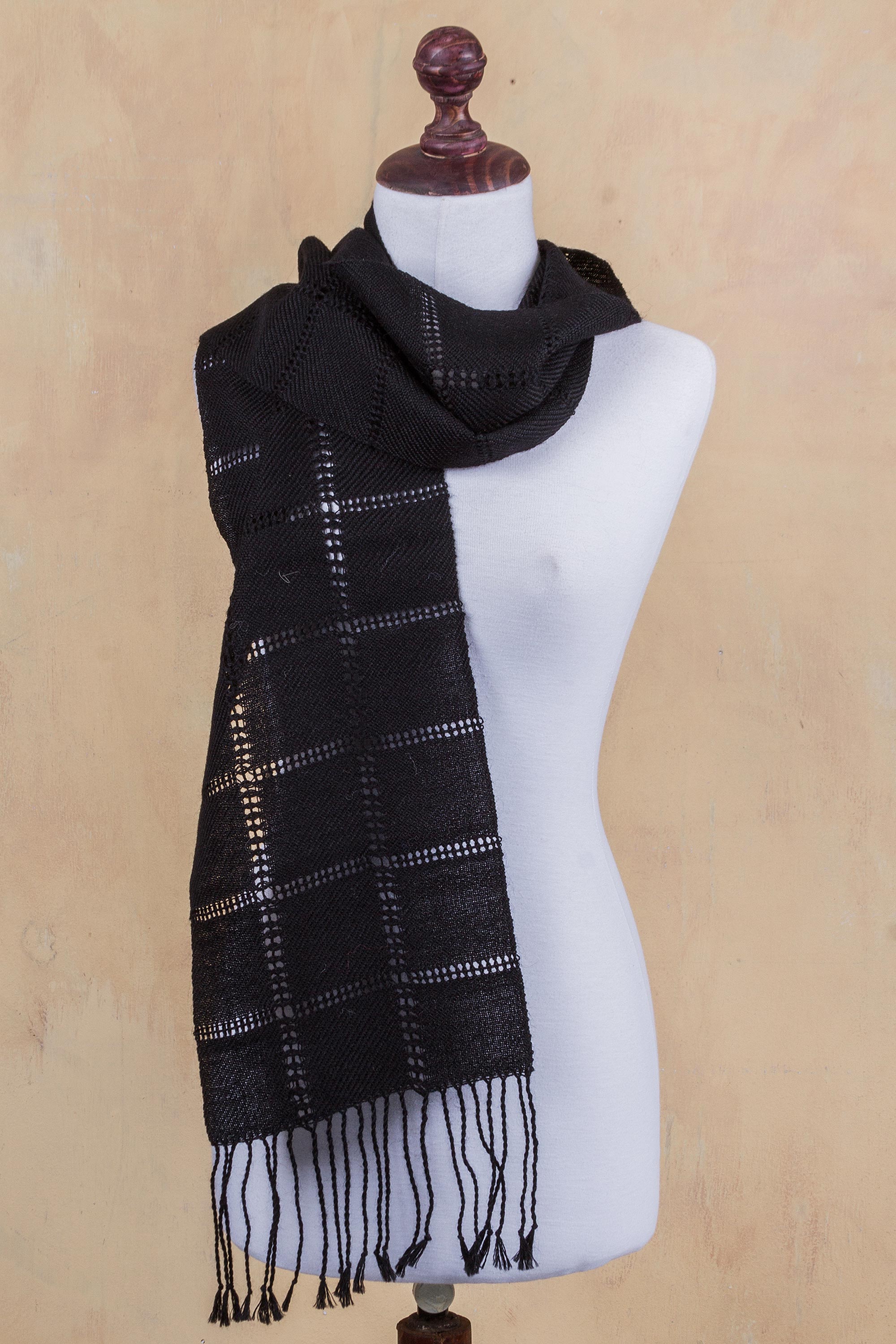 Premium Midnight in Juliaca Handwoven Alpaca Wool Scarf for Women