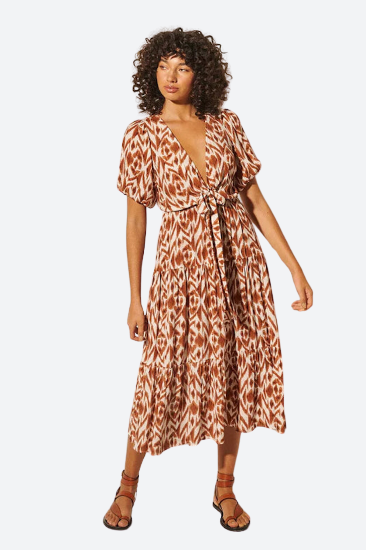 Premium Kivari Marisa Tie-Front Midi Dress in Chocolate Aztec - Ultimate Style Upgrade