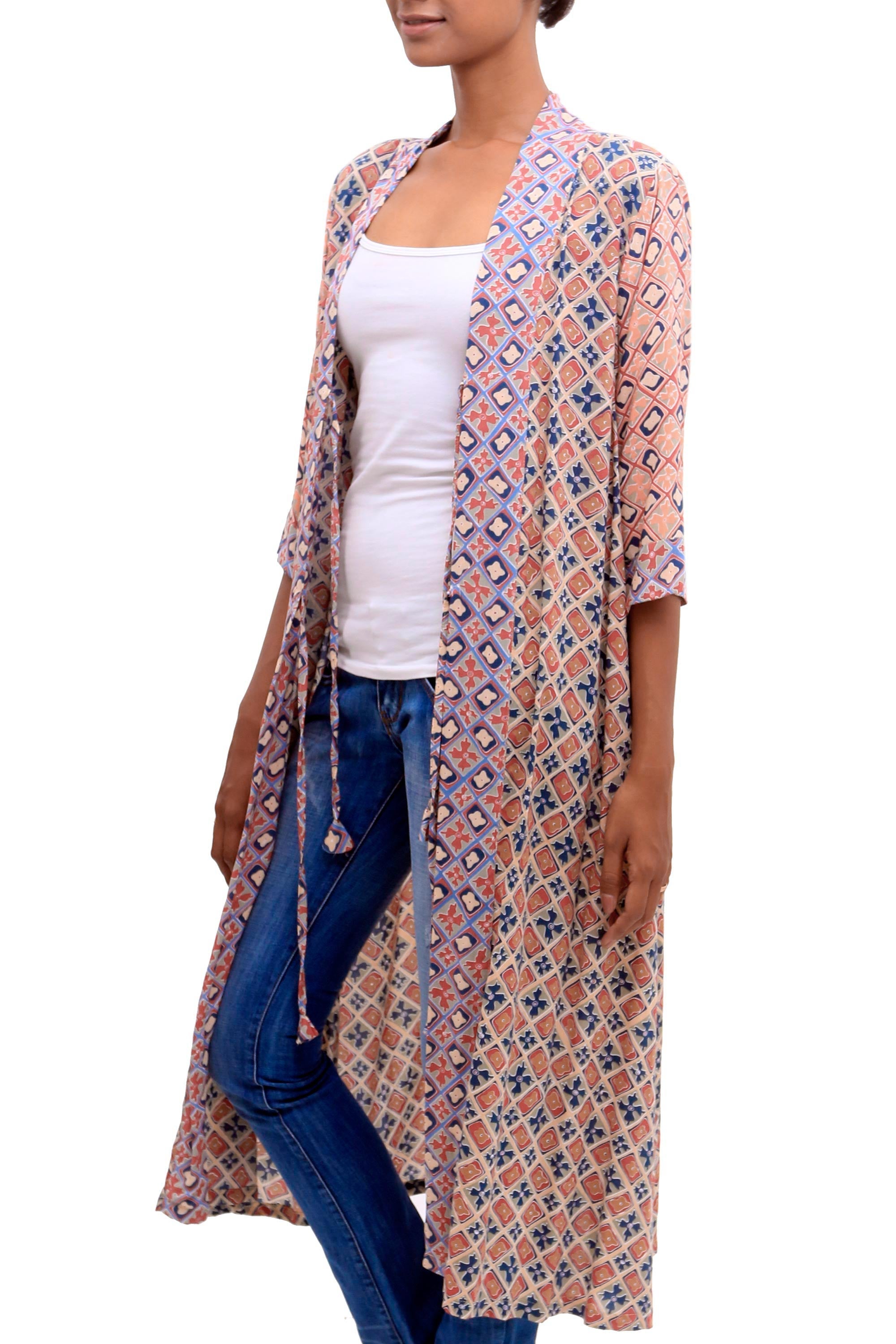 Premium Kelud Crisscross Printed Rayon Kimono – Bali-Inspired Elegance