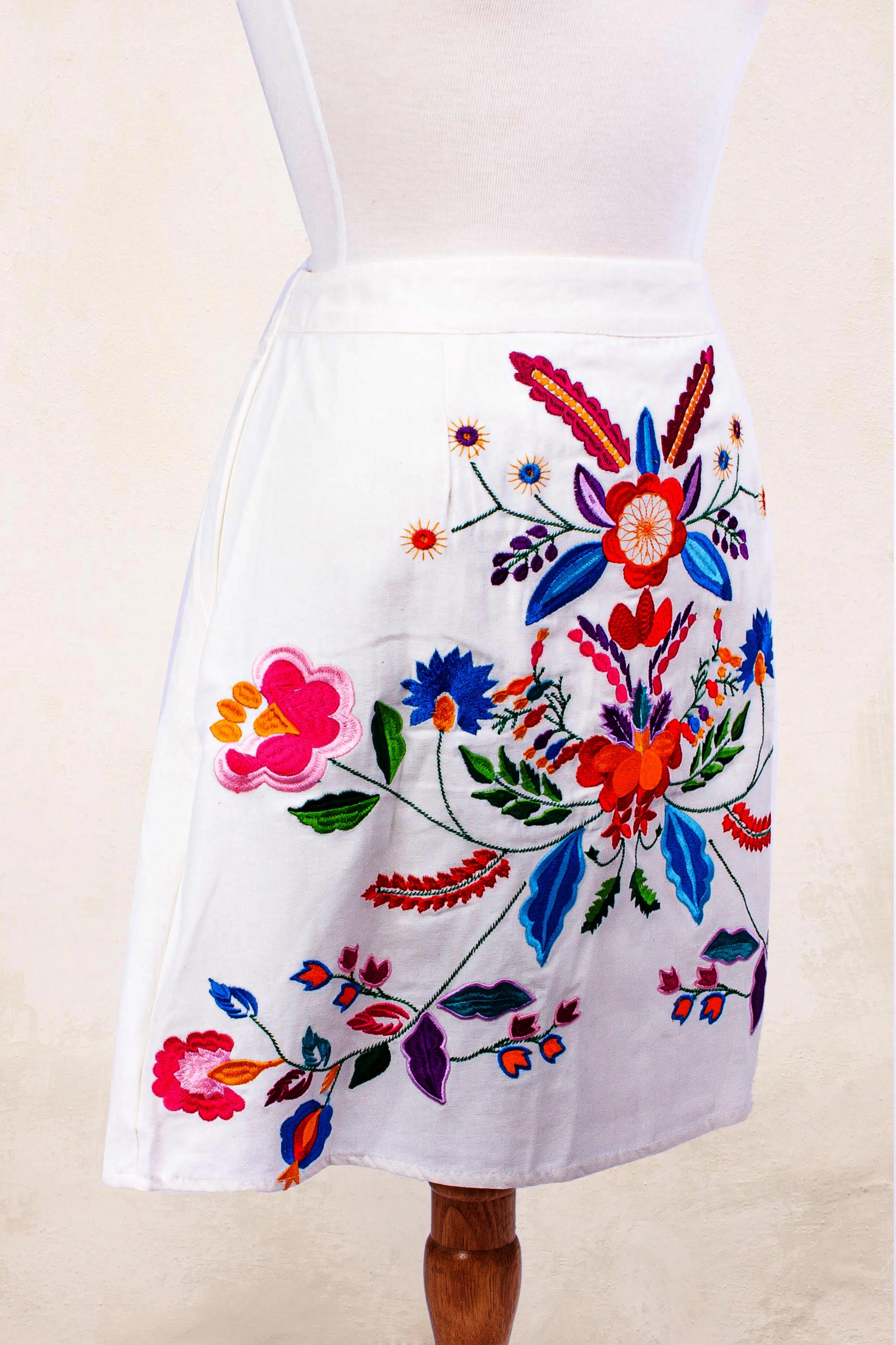 Premium Radiant Bright Bouquet Hand-Embroidered Cotton A-Line Skirt