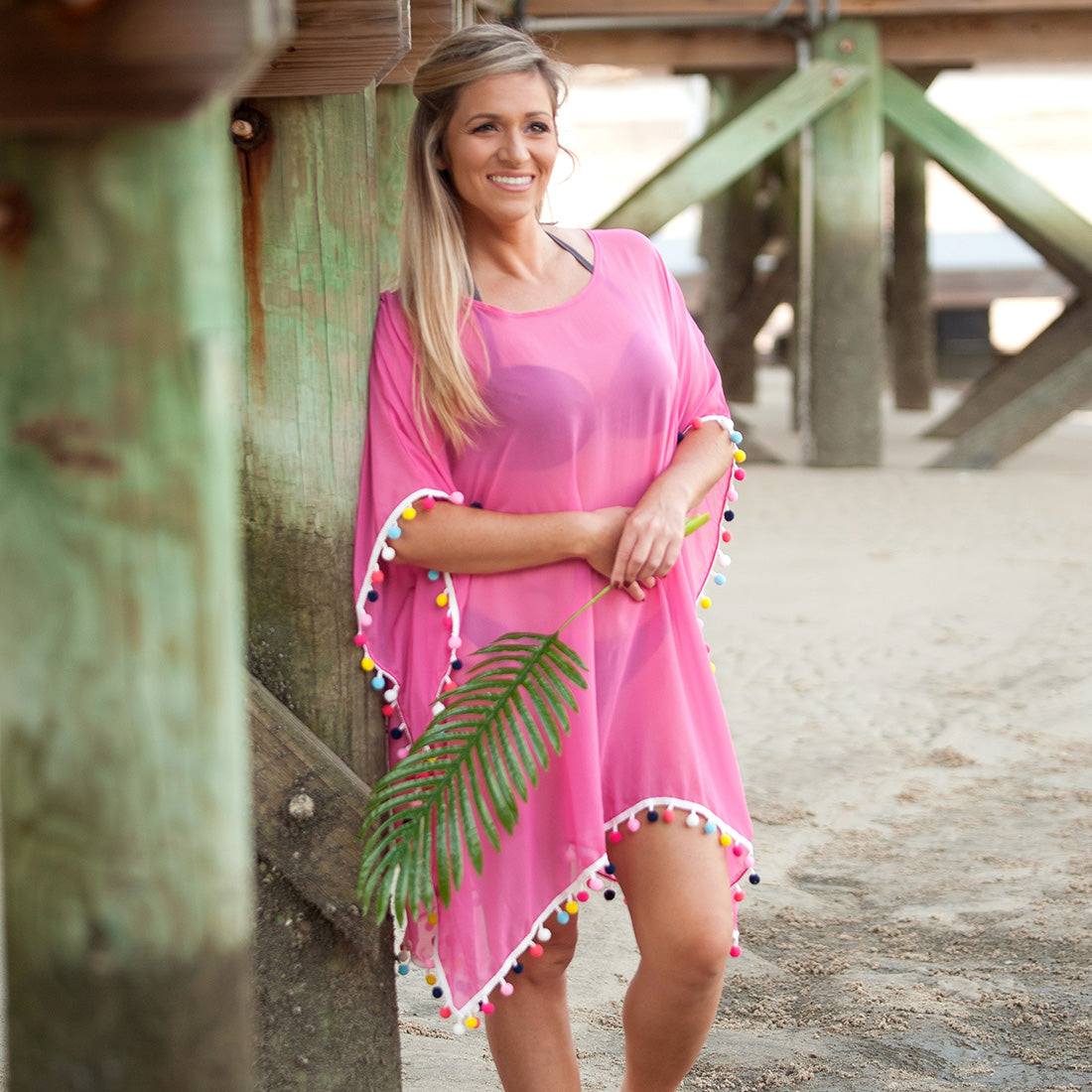 Premium Hot Pink Pom-Tastic Beach Coverup