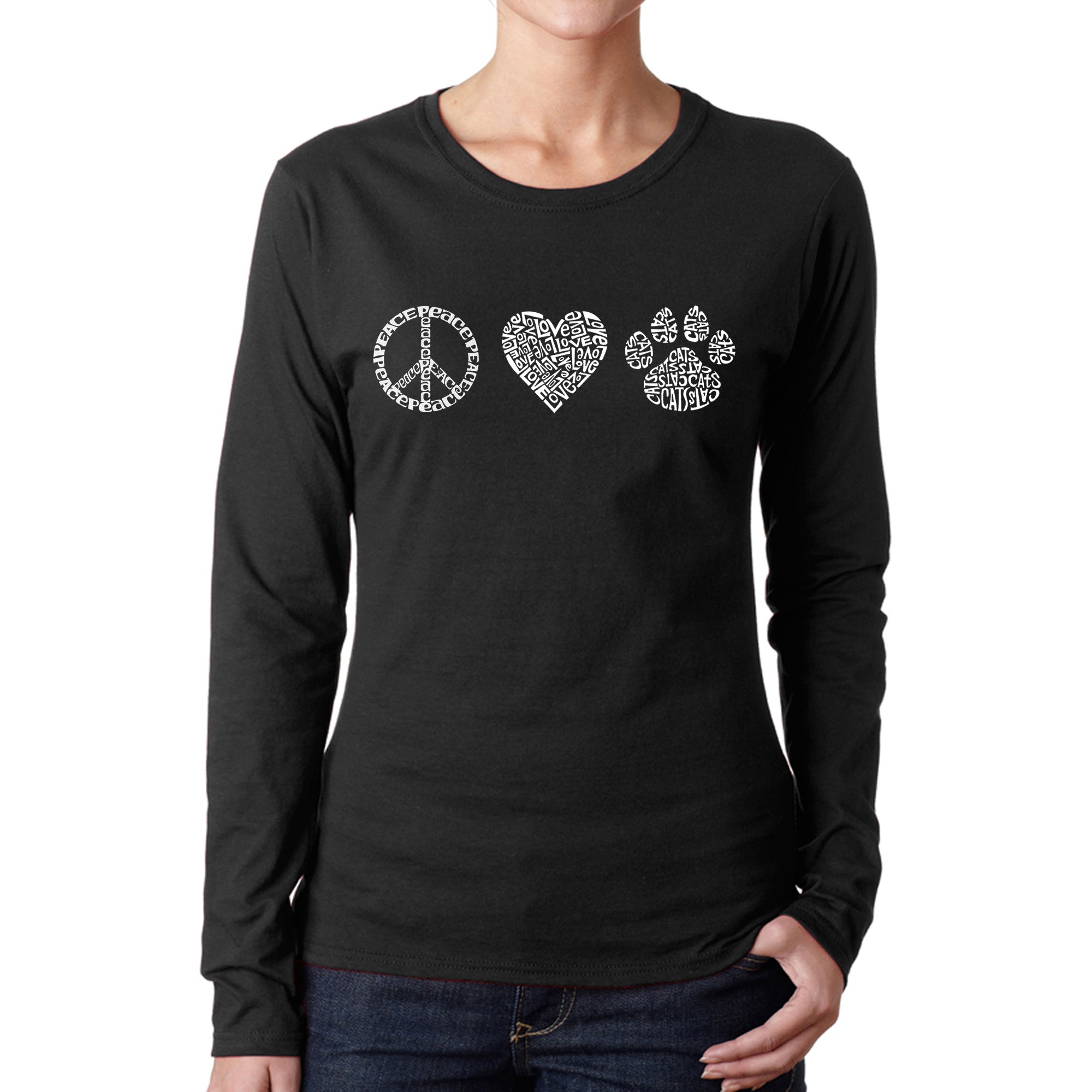 Premium Peace Love Cats - Women's Ultimate Word Art Long Sleeve T-Shirt