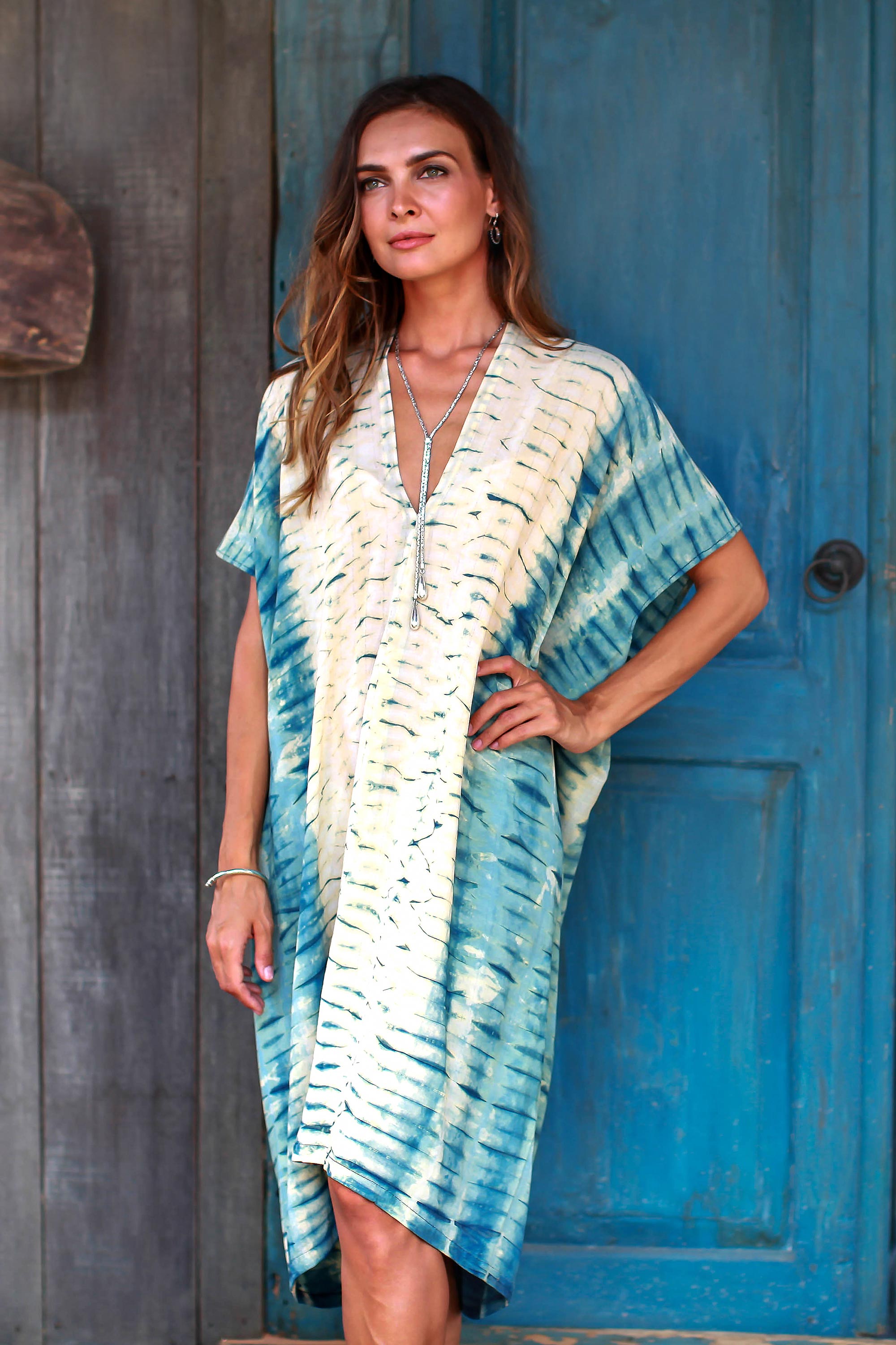 Premium Segara Alit Rayon Caftan – Ocean-Inspired Tie-Dye Design