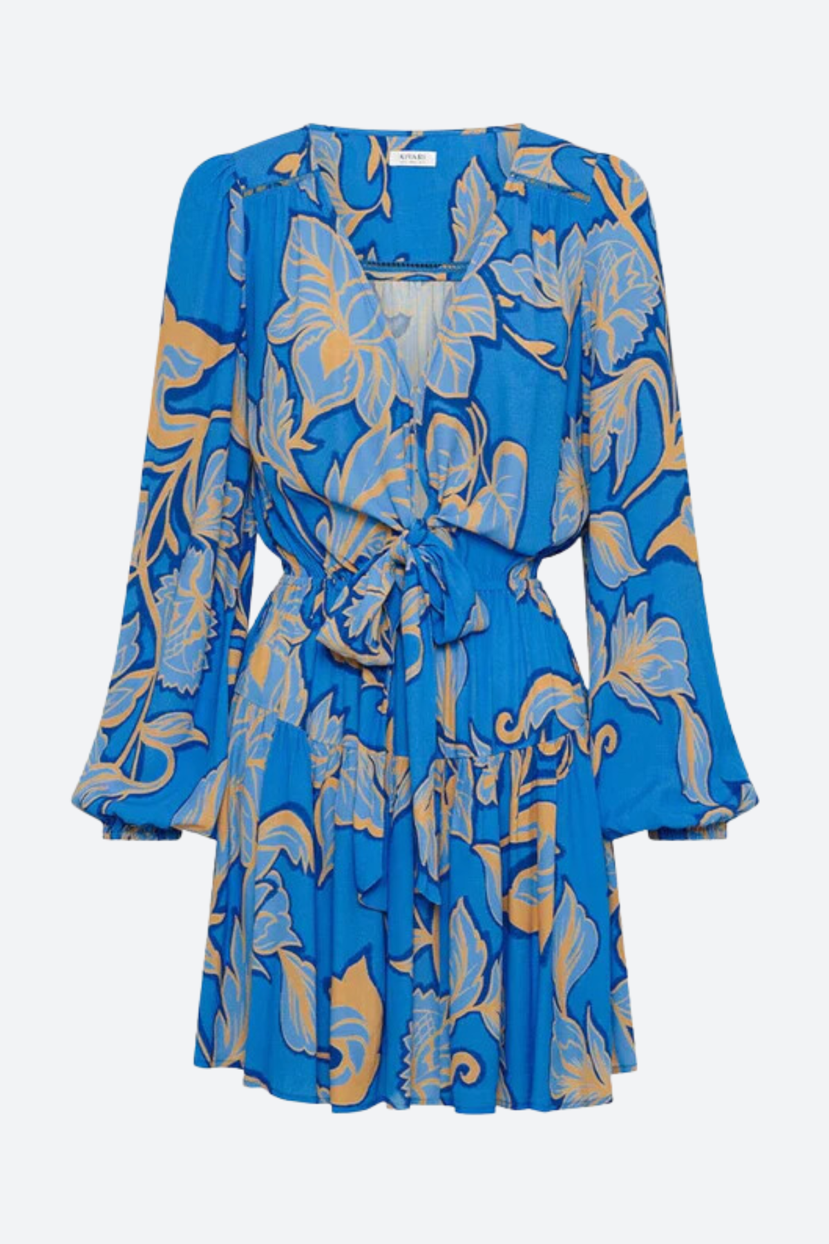 Premium Kivari Taniana Tie Front Mini Dress - Azure Floral Design