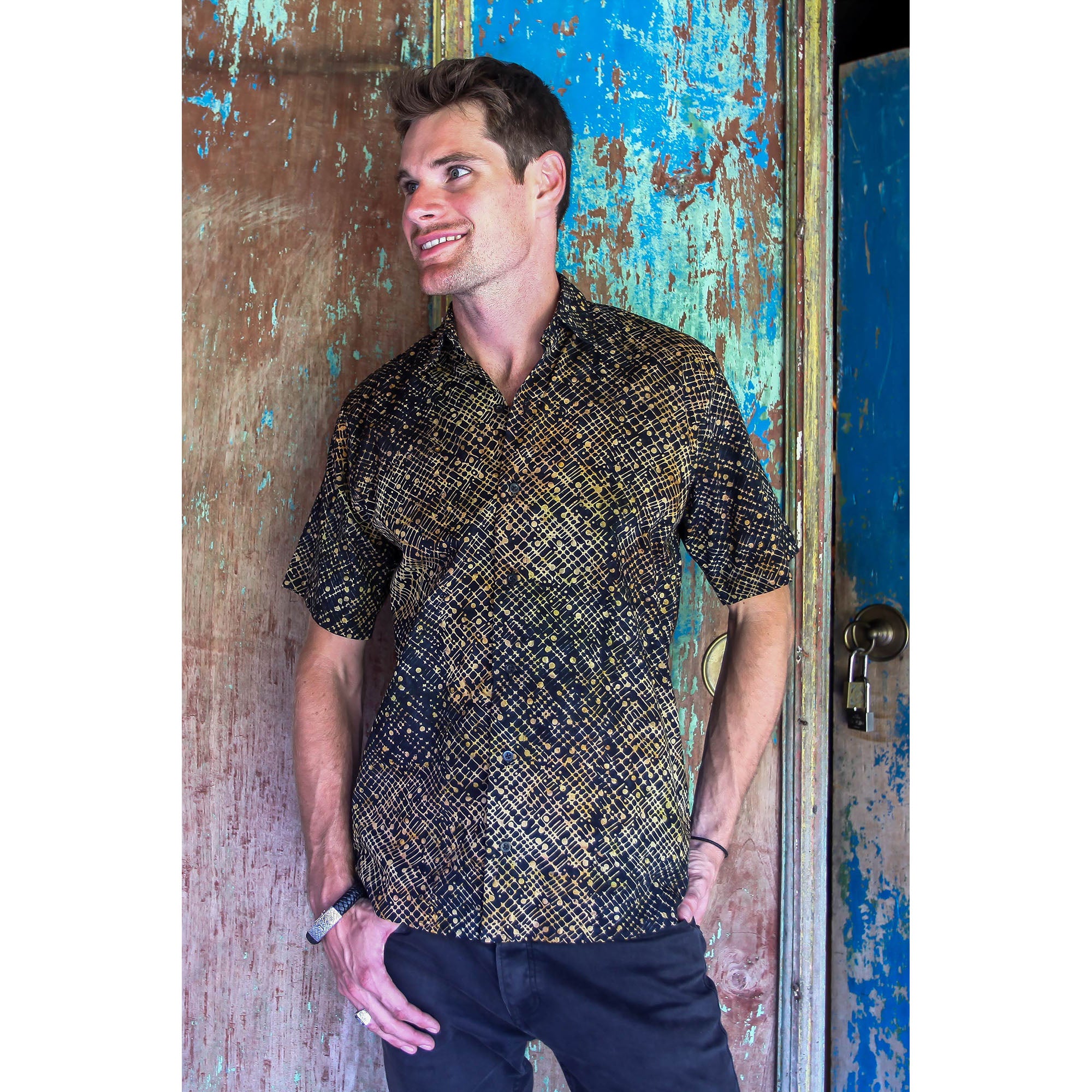 Premium Night Starfield Men's Batik Shirt - Handcrafted in Bali