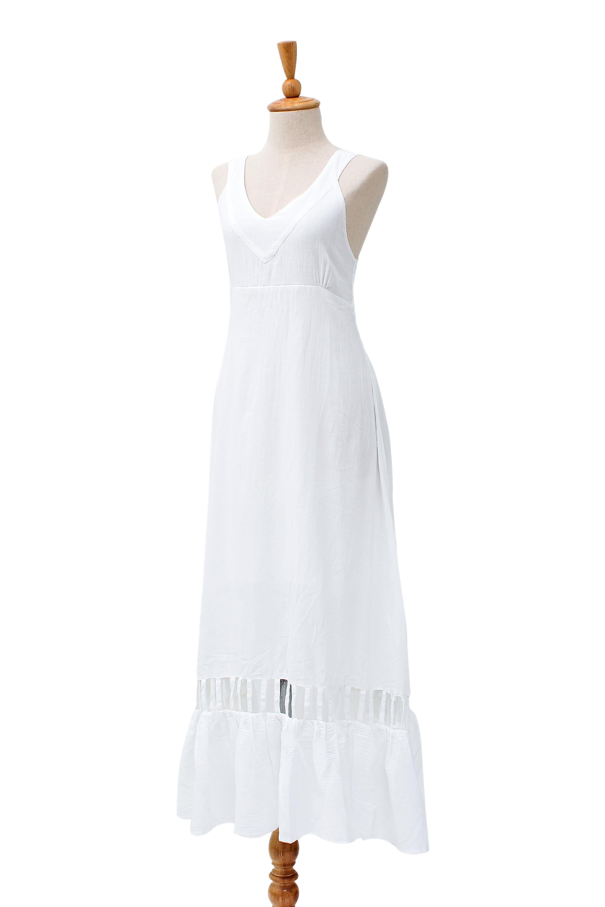 Premium Handcrafted White Cotton Sundress - Soiree in White