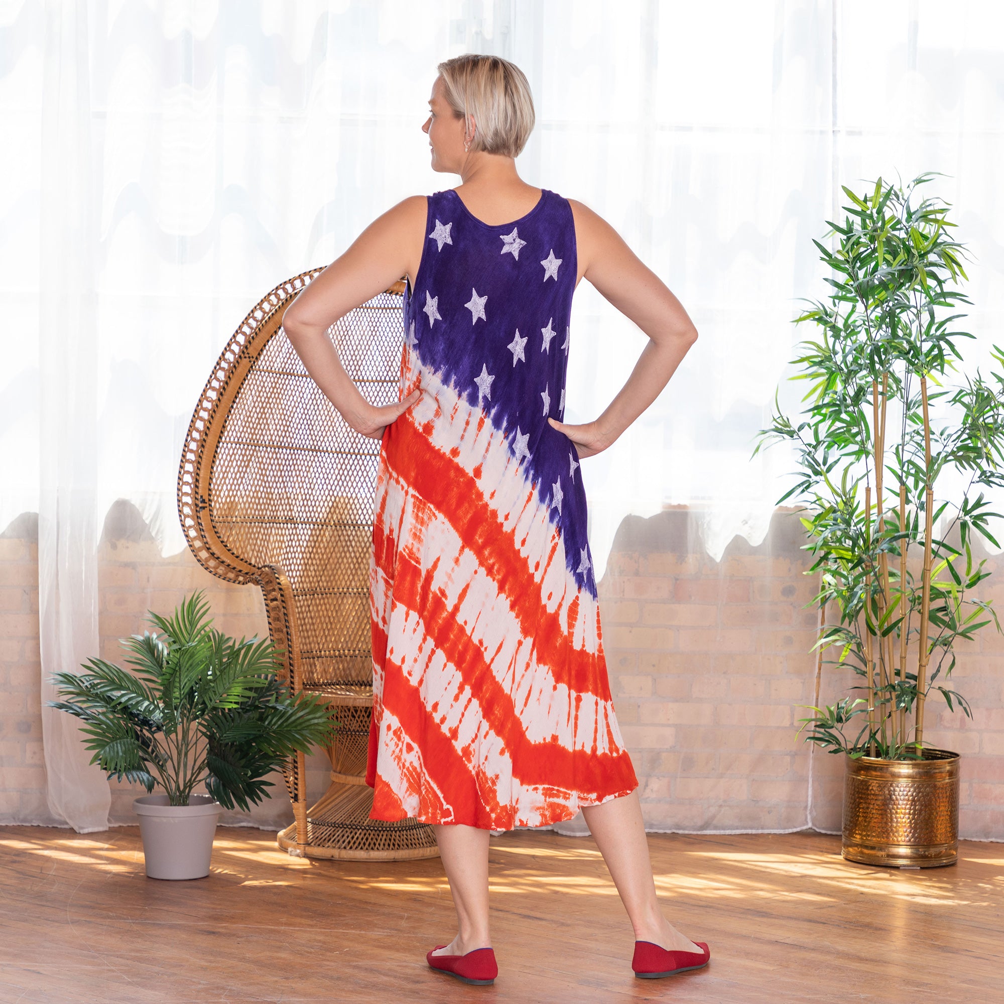 Premium Diagonal Stars & Stripes Sleeveless Maxi Dress