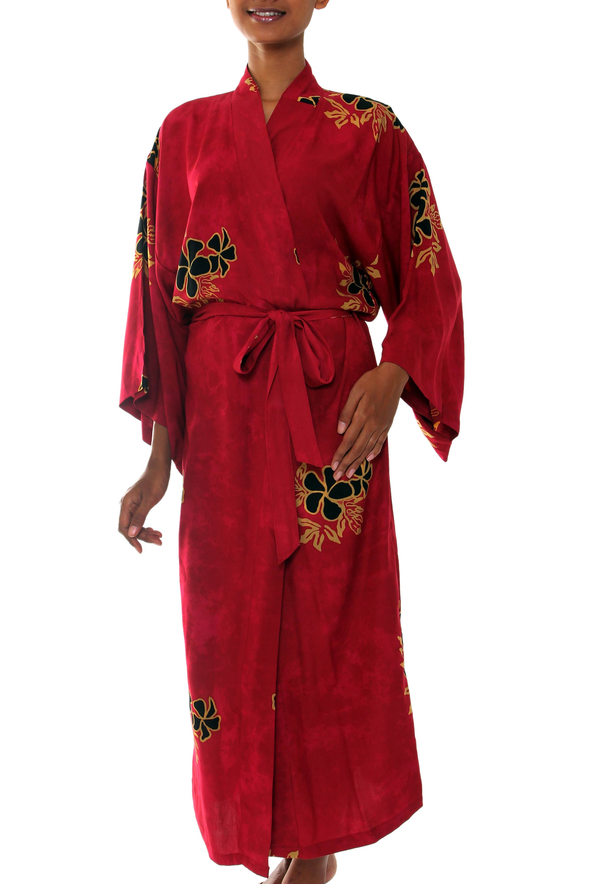 Premium Handcrafted Hibiscus Batik Robe - Indonesian Artistry