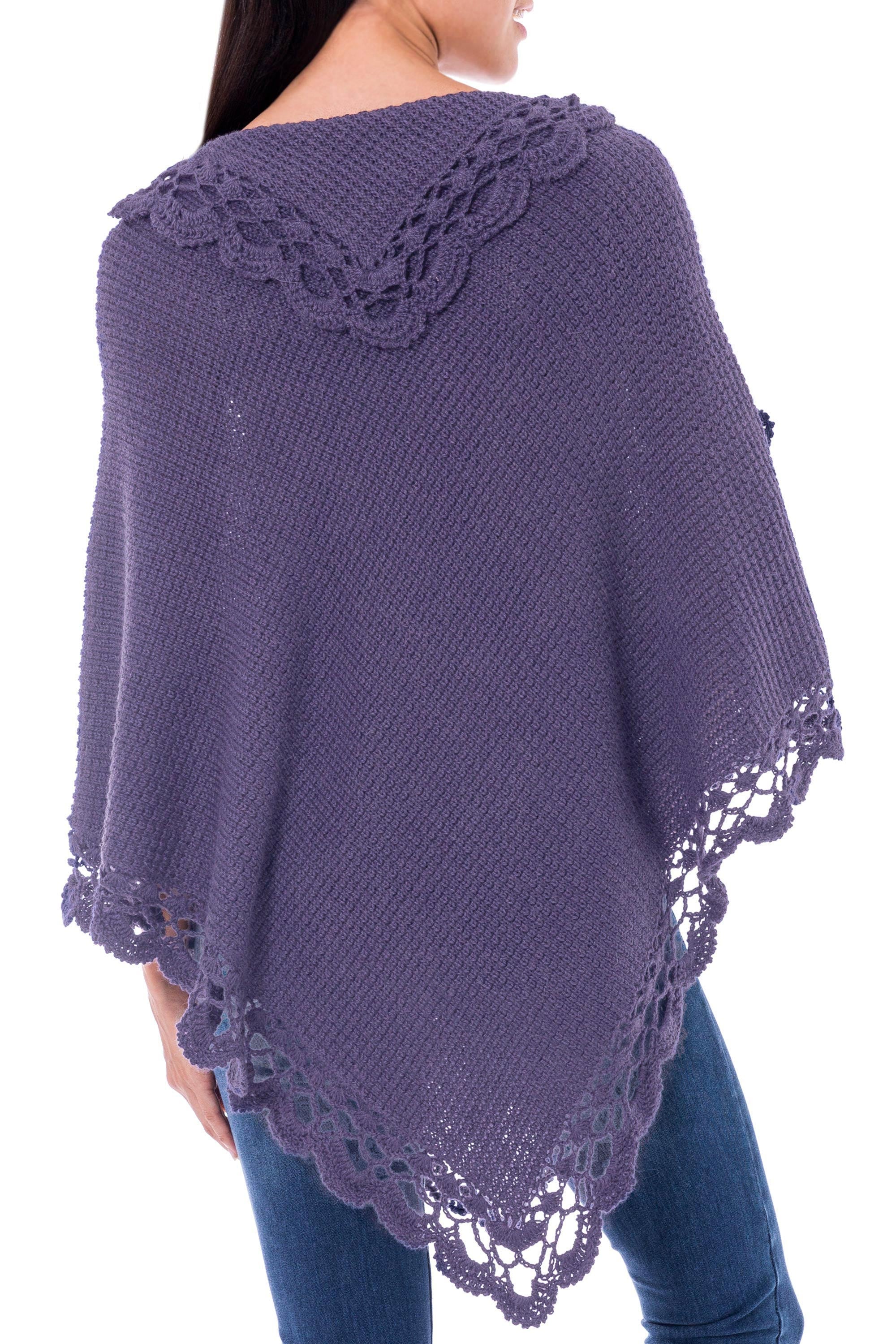 Premium Purple Alpaca Blend Poncho - Handcrafted in Peru