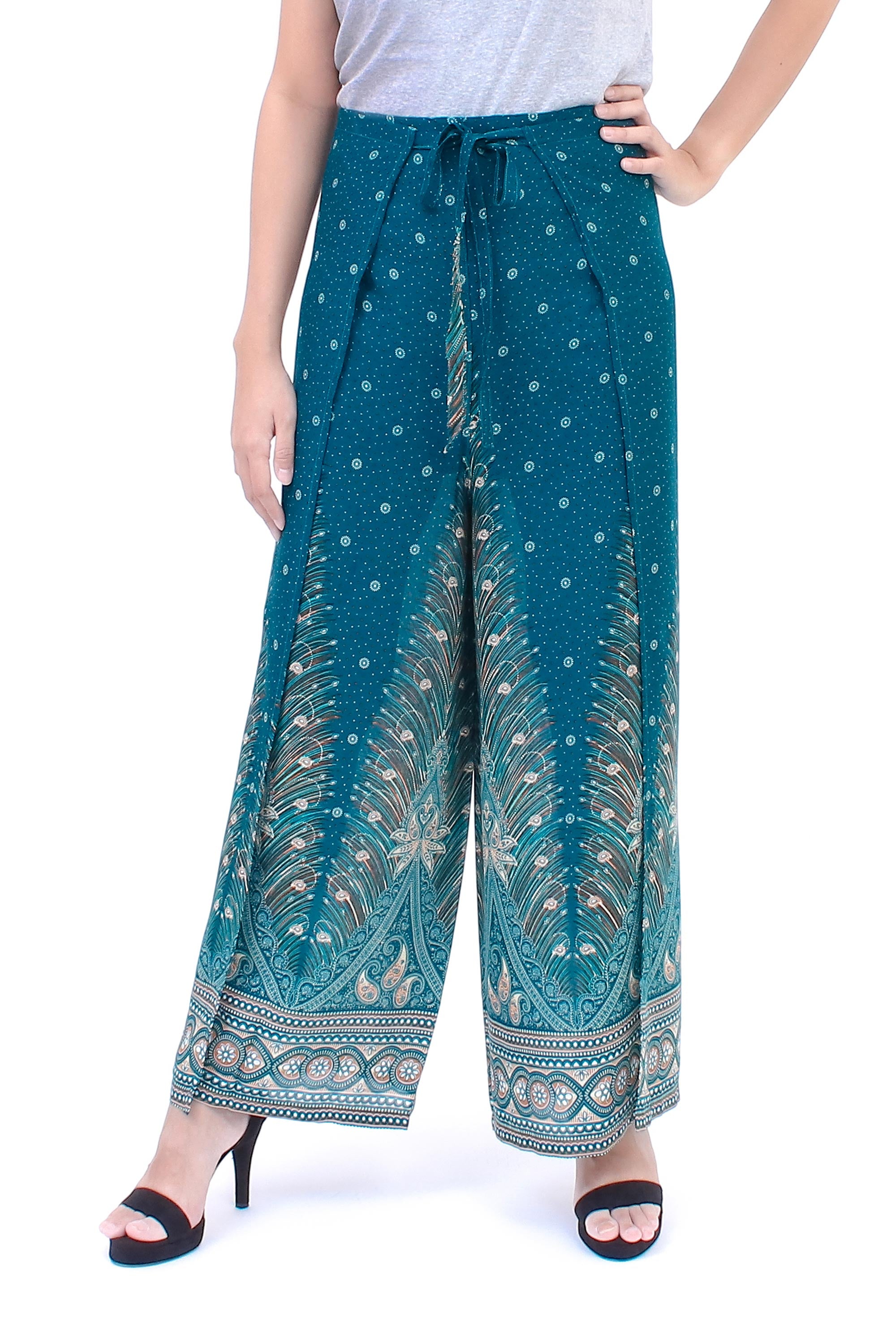 Premium Teal Paisley Floral Wrap Pants - Ultimate Summer Comfort