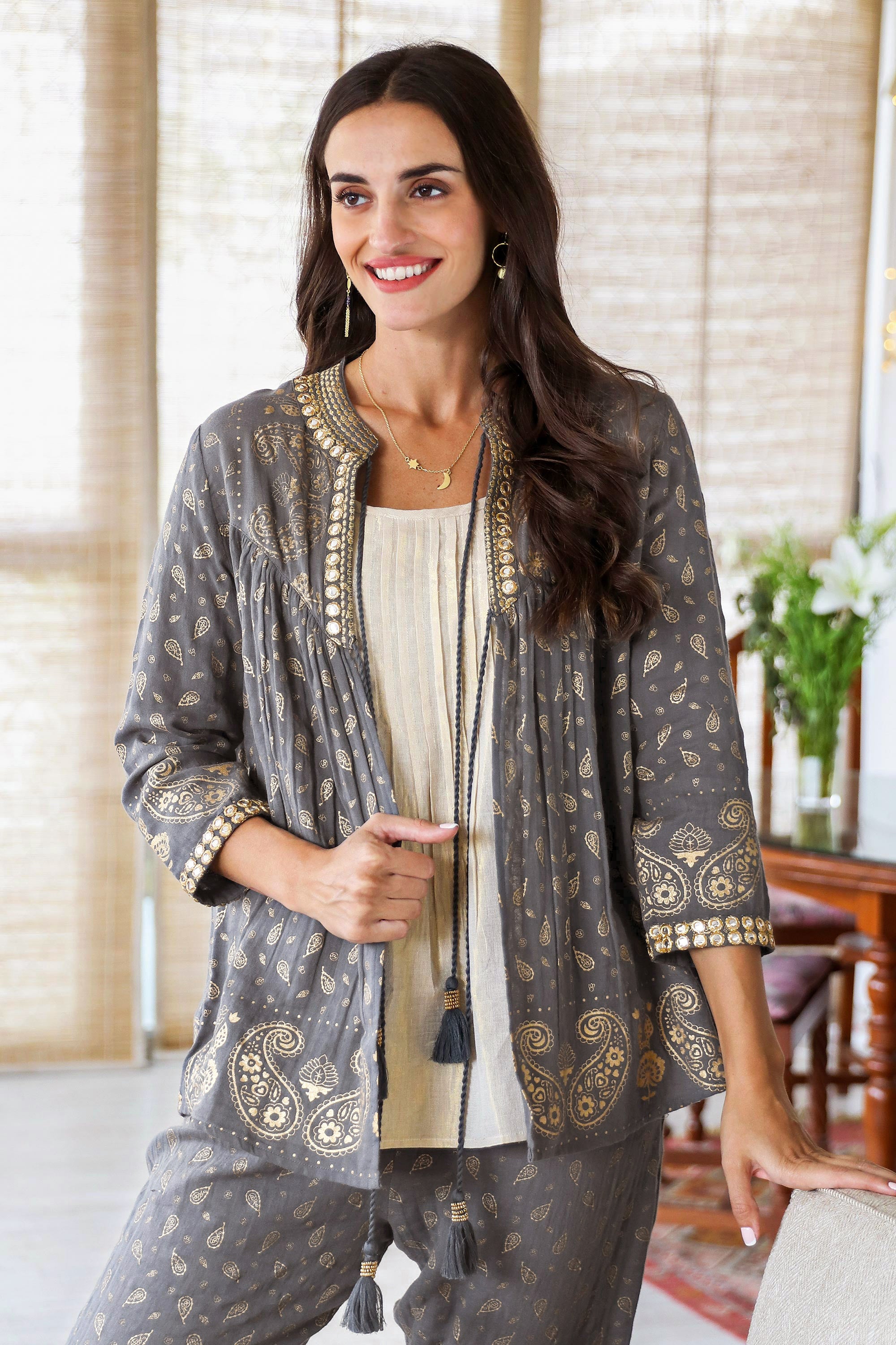 Premium Paisley Elegance Block-Printed Cotton Jacket - Handcrafted in India