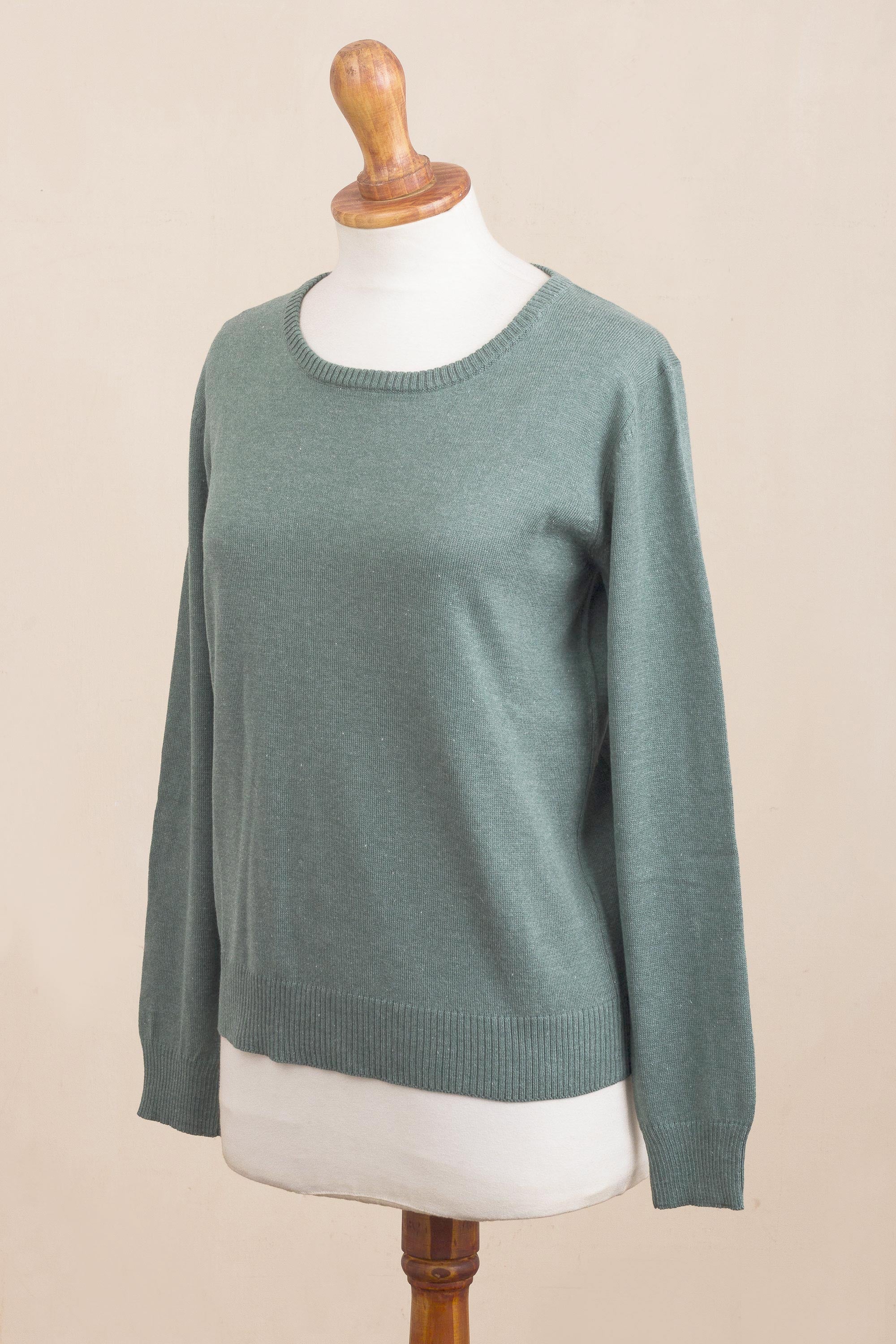 Premium Viridian Knit Cotton Blend Pullover – Handcrafted in Peru