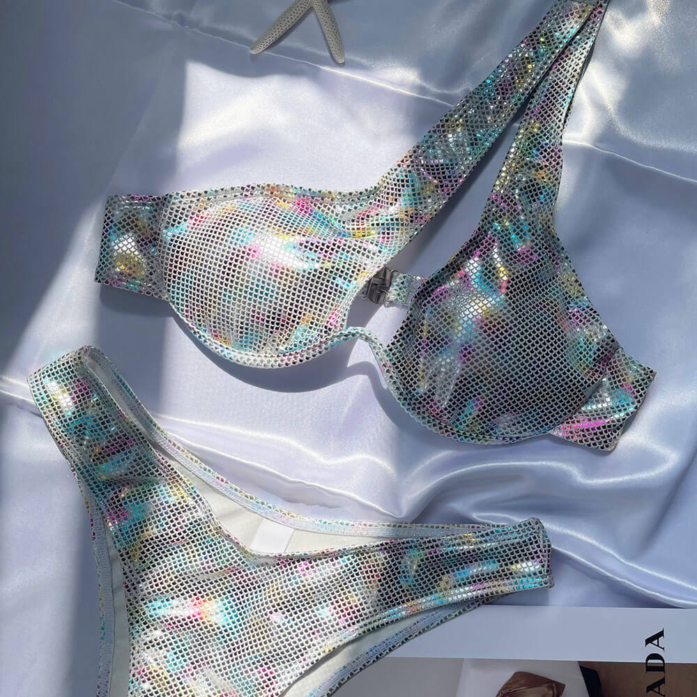 Premium Metallic One-Shoulder Underwire Bikini Set