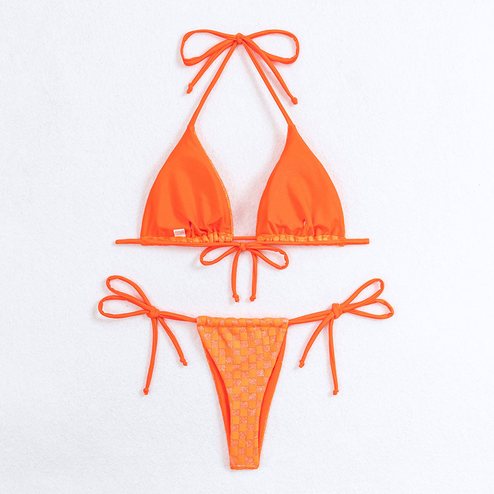 Ultimate Sparkly Gingham Brazilian Bikini Set - Burnt Orange