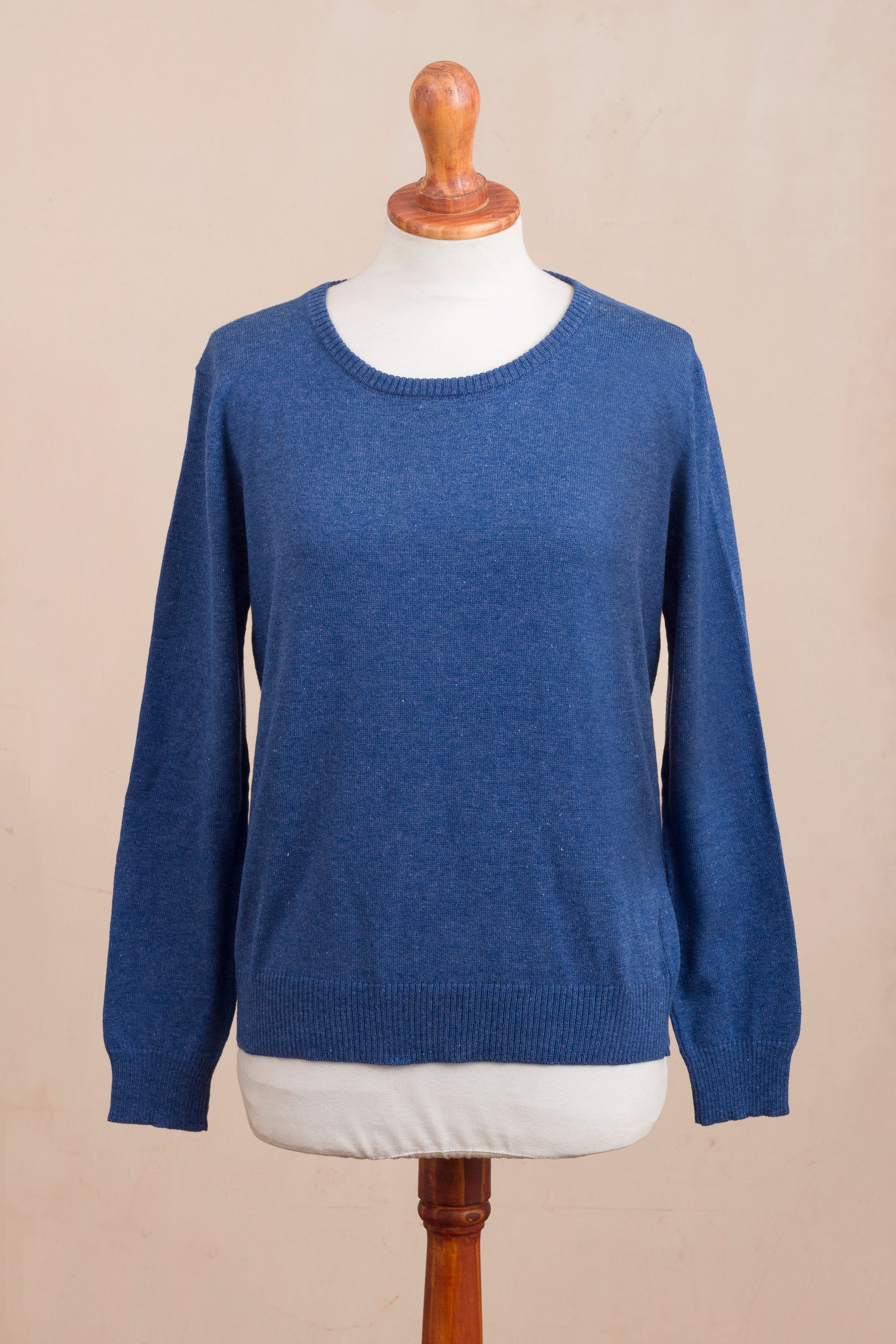 Premium Royal Blue Knit Cotton Blend Pullover – Handcrafted in Peru