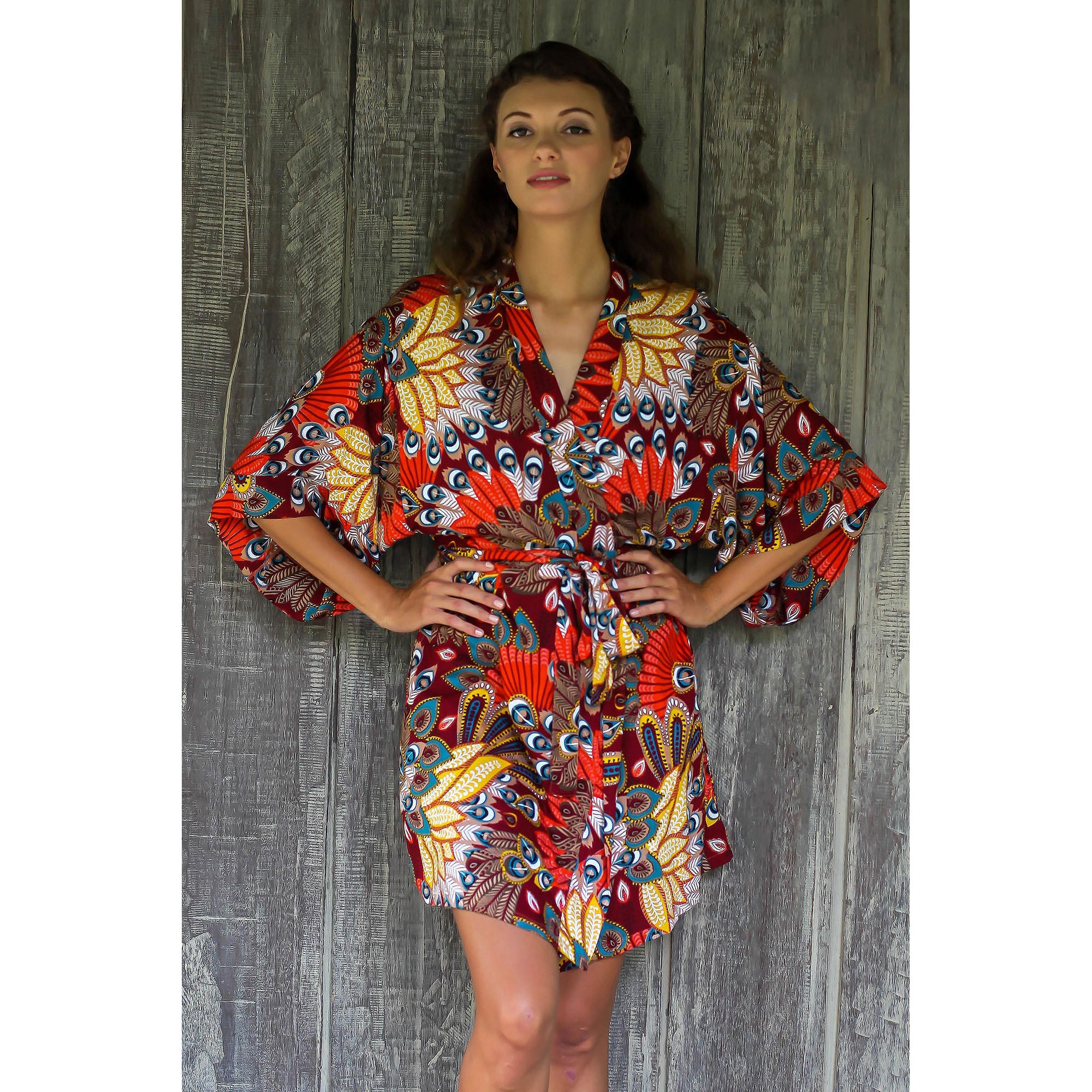 Premium Fire Red Peacock Rayon Lounge Robe