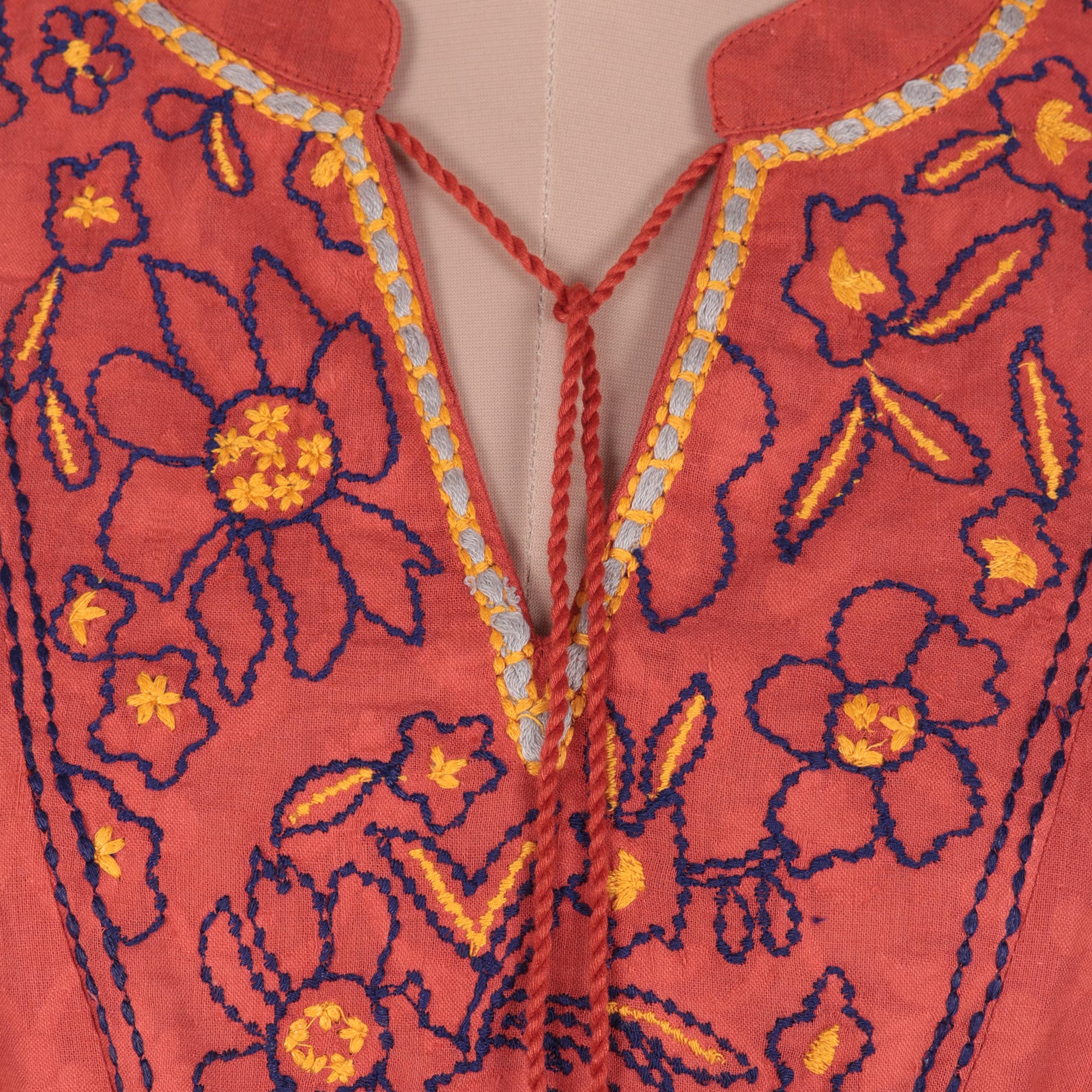 Premium Delhi Spring Cotton Blouse - Russet Floral Embroidered Design