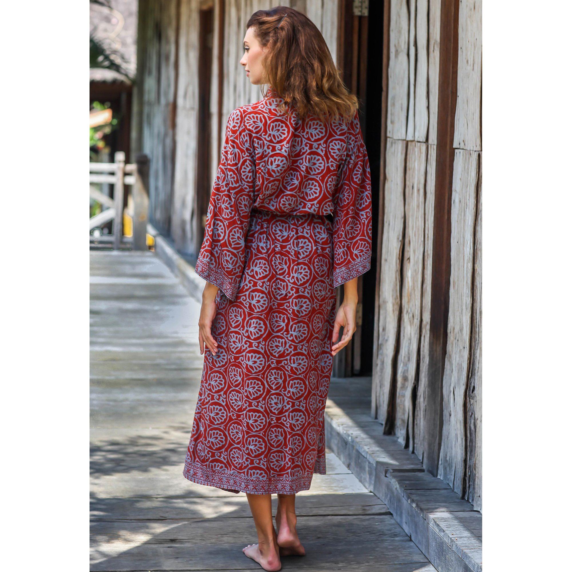 Premium Burgundy Floral Batik Robe - Ultimate Comfort & Style