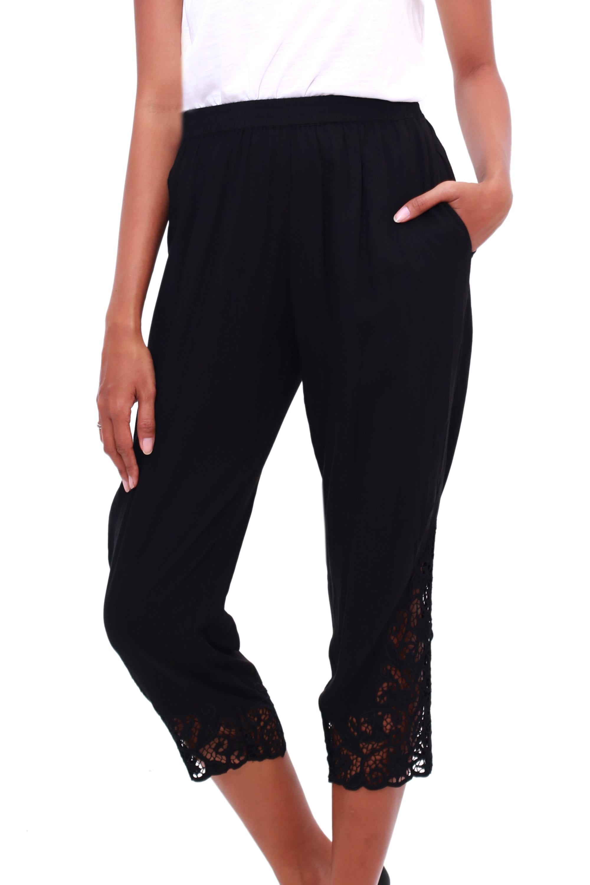 Premium Lotus Floral Embroidered Rayon Pants – Handcrafted in Bali