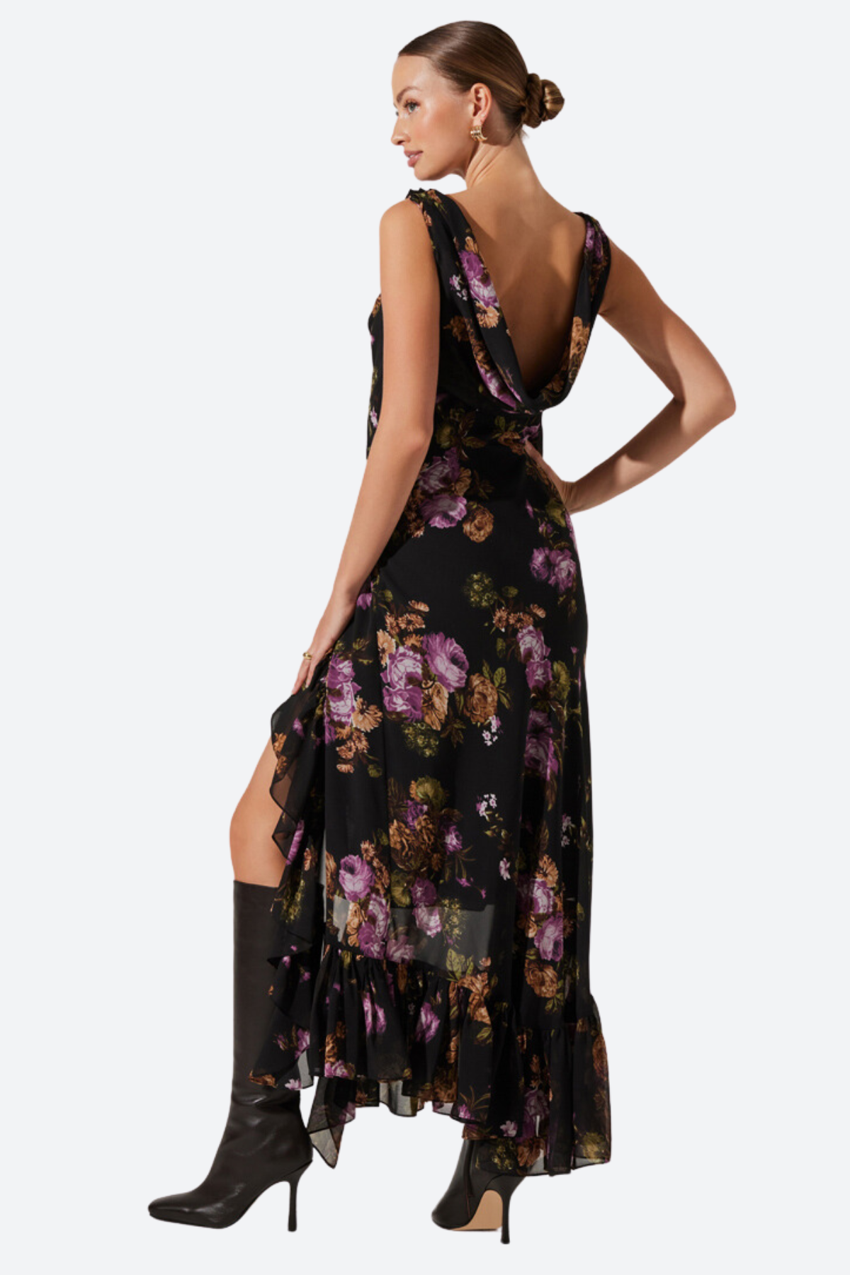 Premium ASTR Cecilia Maxi Dress: Black Purple Floral Elegance