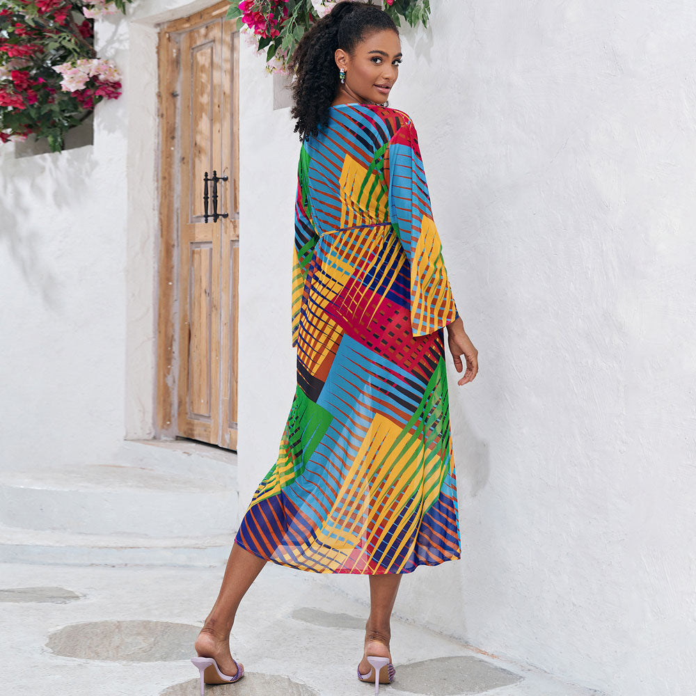 Premium Brazilian Beach Cover Up with Colorful Prints & Belted Design