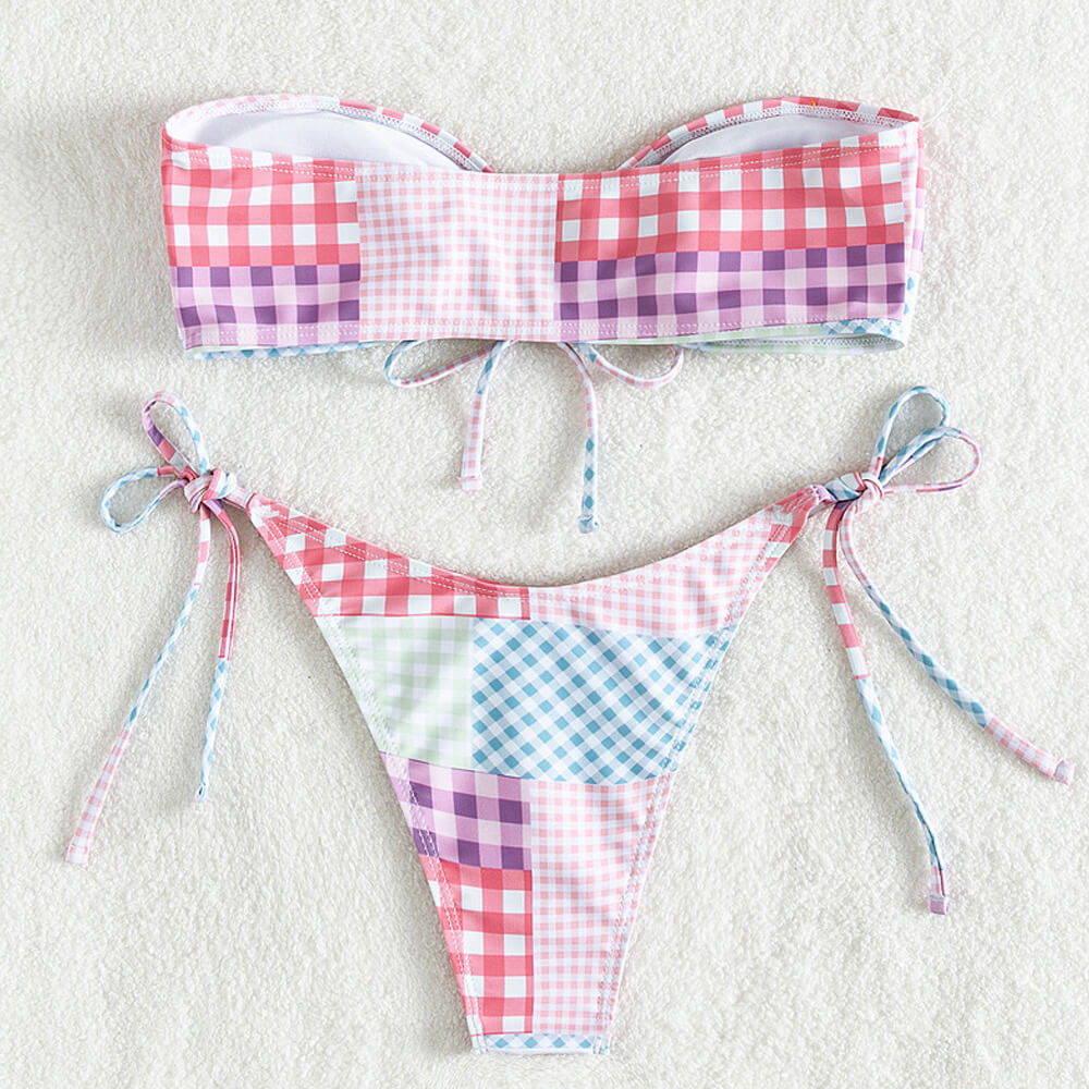 Premium Gingham Patchwork Tie-Front Bikini Set - Ultimate Beachwear